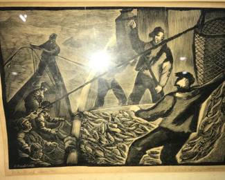 ANTIQUE ENGRAVING FISHERMEN