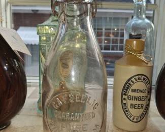 Vintage Milk Glass Bottle with metal top