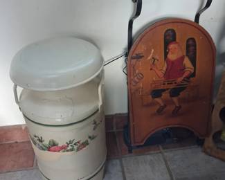 Cream colored metal milk can