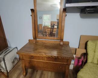 Antique Oak Vanity with Tilting Mirror