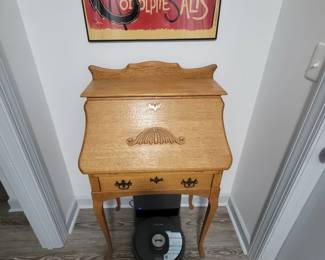Vintage Oak Drop-Front Secretary Desk with Cabriole Legs