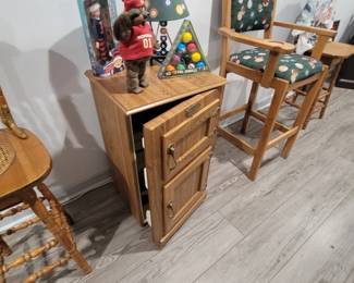 Vintage Style Oak Wood Refrigerator and Ice Box Cabinet
