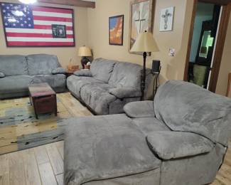 Grey Microfiber Reclining Sofa Set with Chaise Lounge