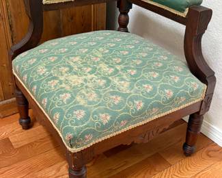 Antique corner chair w/ needlepoint seat