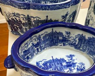 Victoria Ware ironstone, blue & white, transfer ware planters