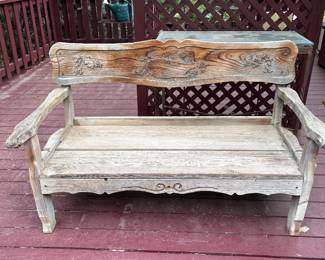 Carved wood bunny bench