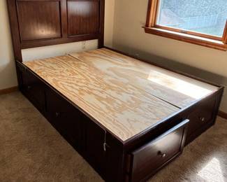 Platform bed with under bed storage and headboard
