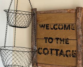 Hanging fruit basket, Country cottage decor