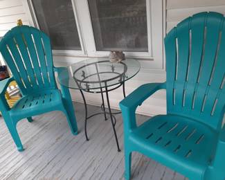 Sturdy Straight Back Chairs & Glass Top Table