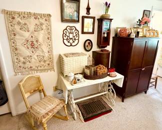 Antique wrought iron table base and many cute antiques.