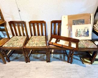 Set of 4 oak chairs with barley twist legs.