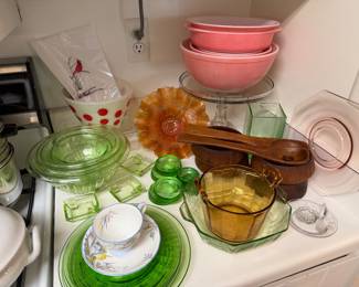Pink Pyrex and Hazel Atlas uranium glass.