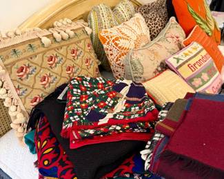 Scarves, hats, handbags and pillows.