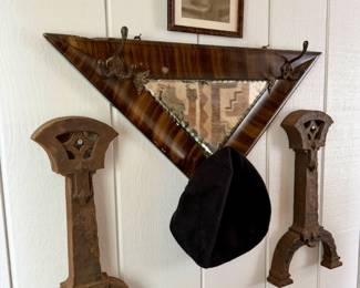 Craftsman andirons and vintage mirror .
