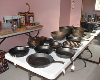cast iron pans, pots, skillets, muffin pans