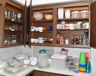 corningware, glass pans, plastic containers