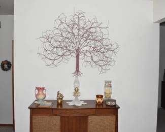 large metal tree wall decoration, antique record player council