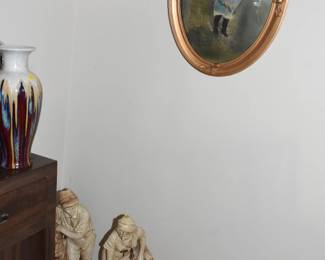 stone statues, antique photo/frame