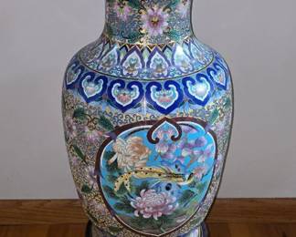 PAIR of large vintage Chinese cloisonne enamel baluster vases