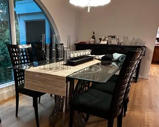 Contemporary dining table with six chairs