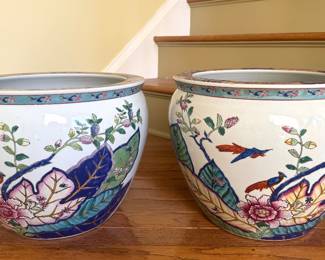 Pair of Tobacco Leaf Fishbowl Planters