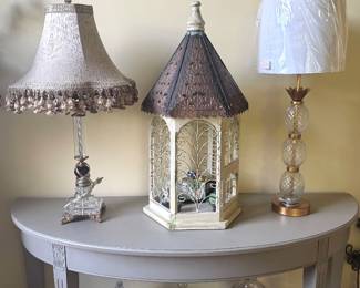 Ethan Allen Half Moon Table and Schonbek Lamp