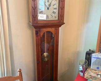 Tall-case (grandfather) clock, pine case with eagle dial