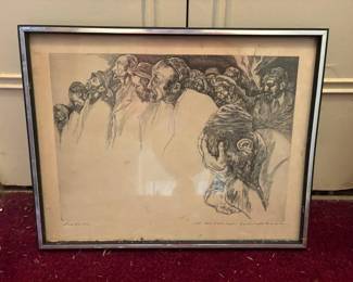 Saul Raskin signed lithograph, 'Kaddish after the 6,000,000'
