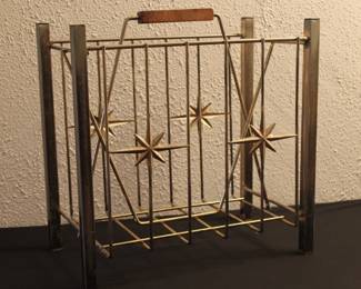 Mid-Century modern gold tone, atomic starburst magazine rack