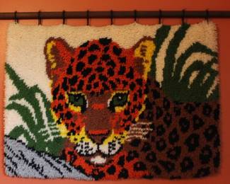 Vintage handmade latch hook rug, or wall hanging