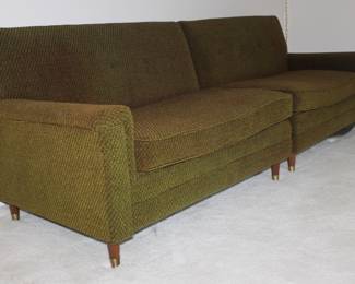 Mid-Century 1950’s 2- piece sectional sofa. Green/Chartreuse textured tweed fabric.