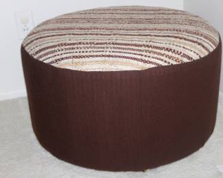 Mid-Century Striped Pouf Drum Ottoman
