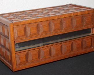 Danish modern style 1970s executive desk phone in wood cubist brutalist box