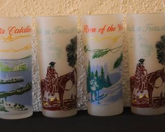 1950’s Mid-Century modern frosted glass scenic tumblers