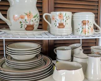 Many sets of vintage dishes all priced to sell including stoneware dishes!