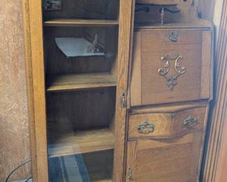 Antique oak side-by-side Secretary desk bookcase