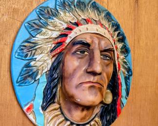 Vintage three-dimensional chalk warrior plaque
