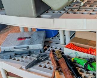 Variety of fishing gear,btackle boxes, knifes