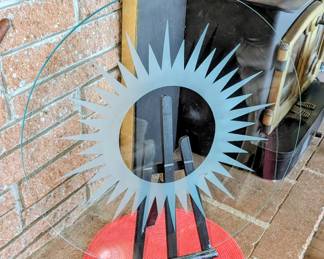 Many vintage glass platters including this extra cool one with a big center starburst!