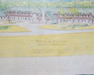 Mystery drawing titled Totem Lodge Cadillac Michigan drawn by W.P. McLaughlin architect, Grand rapids, Michigan