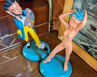 Blue haired nude woman chalkware with artist!