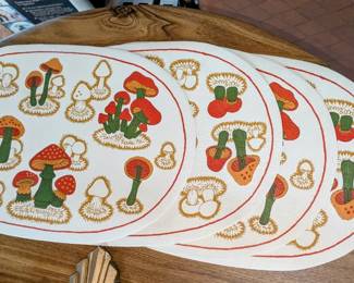 Vintage placemats with funky mushrooms