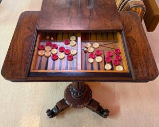 19th Century backgammon pedestal game table