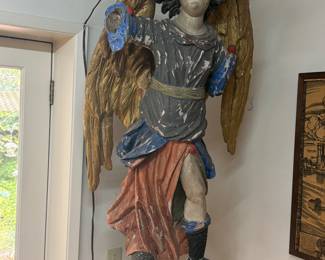 Antique Bavarian carved polychrome angel