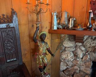 16th Century French Gothic Bishop's chair - Venetian Blackamoor Torchiere