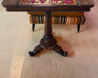 19th Century backgammon pedestal game table