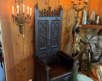 16th Century French Gothic Bishop's chair - Venetian Blackamoor Torchiere