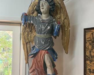 Antique Bavarian carved polychrome angel