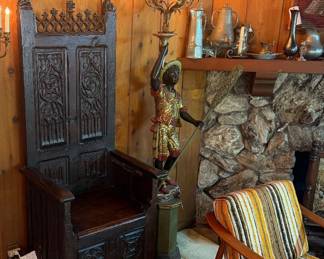 16th Century French Gothic Bishop's chair - Venetian Blackamoor Torchiere