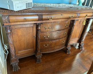 #3 Antique buffet w 6 drawer 2 doors lion feet tiger oak 72x24x42 $275.00